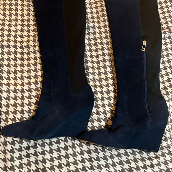 Suede knee high boots , wedge heel Navy Charles David - Picture 3 of 14